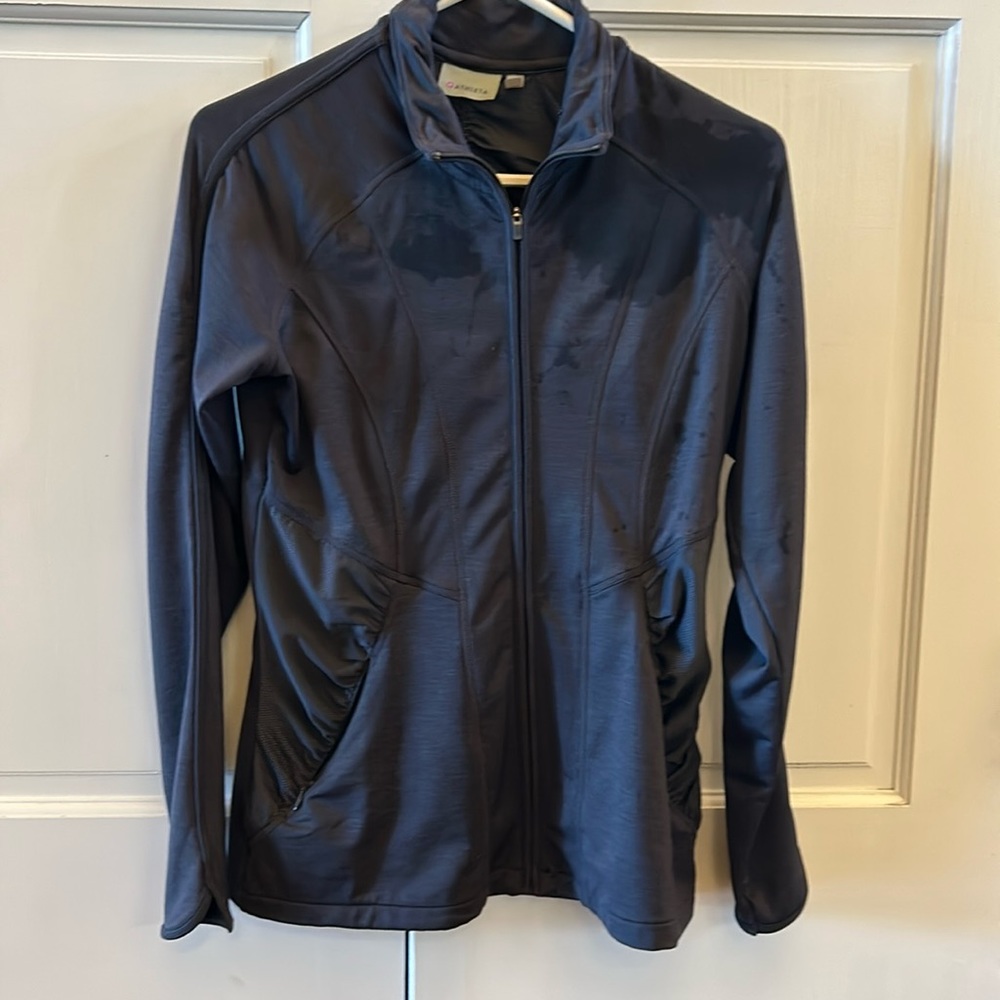 Charcoal gray athleta zip up jacket with zippered pockets - size small